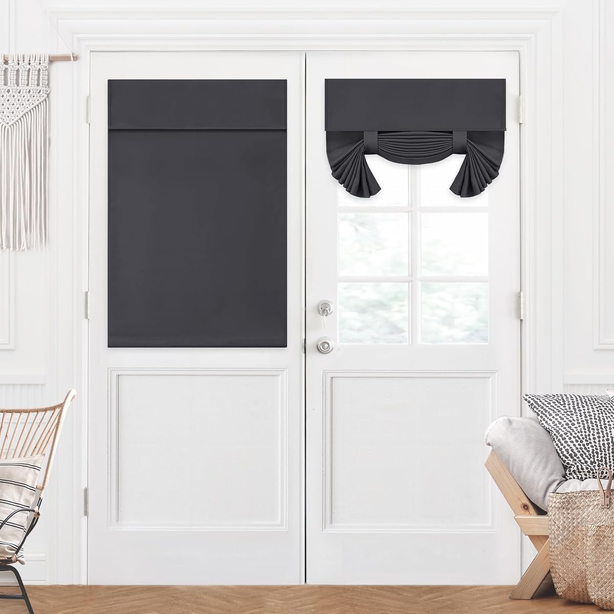 Deconovo Cortinas opacas sólidas, juegos de cortinas grises, 42 x 63, 2 paneles, cortina para puerta francesa, 26 x 40, 1 panel