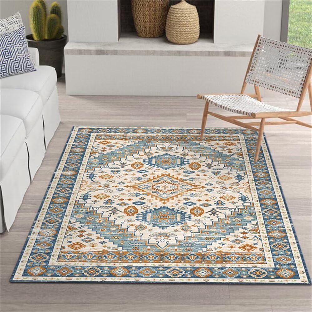 Tapis d'extérieur rétro bleu facile d'entretien pour intérieur et terrasse