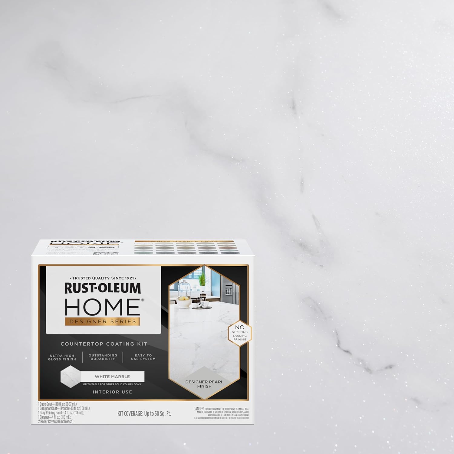 Rust-Oleum 396946​ HOME Designer Series Marble Countertop Coating Kit | No Stripping Sanding or Priming | High Adhesion | Wear & Stain Resistant | White Marble | 1 Kit