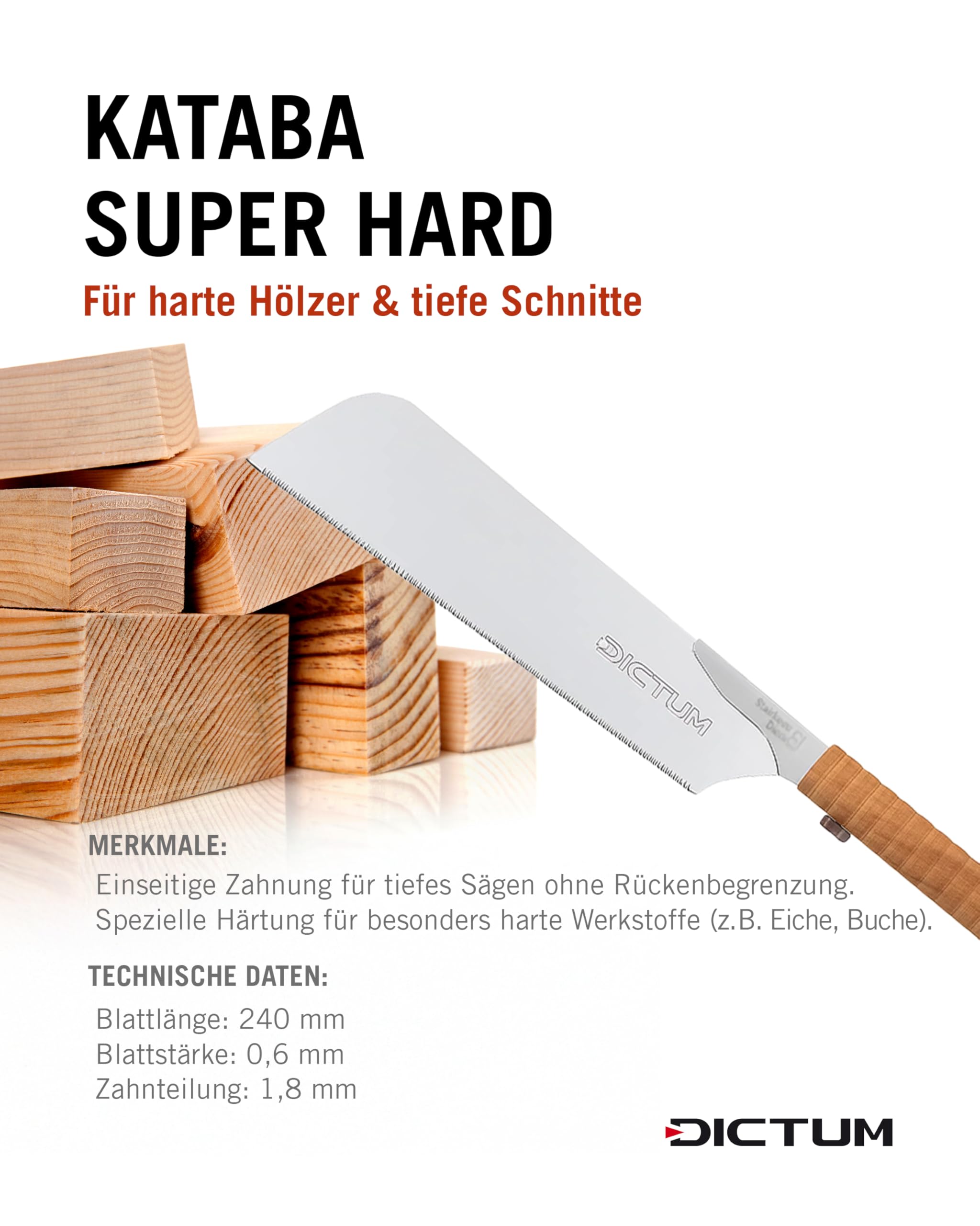 DICTUM Japansäge Set 3-teilig Dozuki Kataba Ryoba Profi Zugsäge Wave Grip Original Feinsäge Präzisionssäge