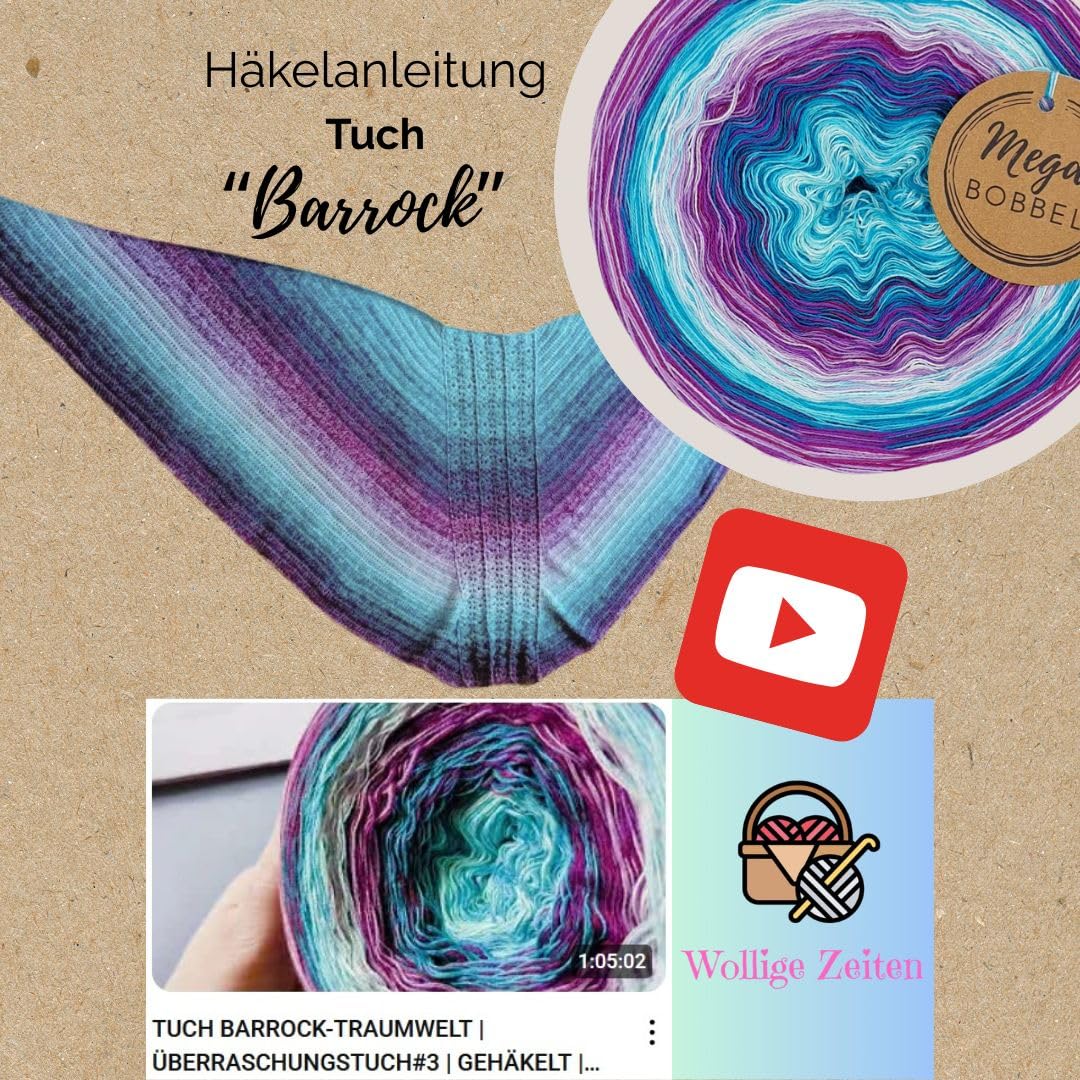 MegaBobbel*Traumwelt*A9* (Außenfarbe: Lilatöne) Farbverlaufsgarn - Lace Garn Bobbel Wolle zum Häkeln & Stricken - 50% Baumwolle/50% Polyacryl (4 fädig, 2000m)