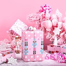 WRAPAHOLIC Reversible Christmas Wrapping Paper - Mini Roll - 17 Inch x 33 Feet - Pink Nutcracker Wrapping Paper and Polke Dot Design for Christmas, Holiday, Party Celebration