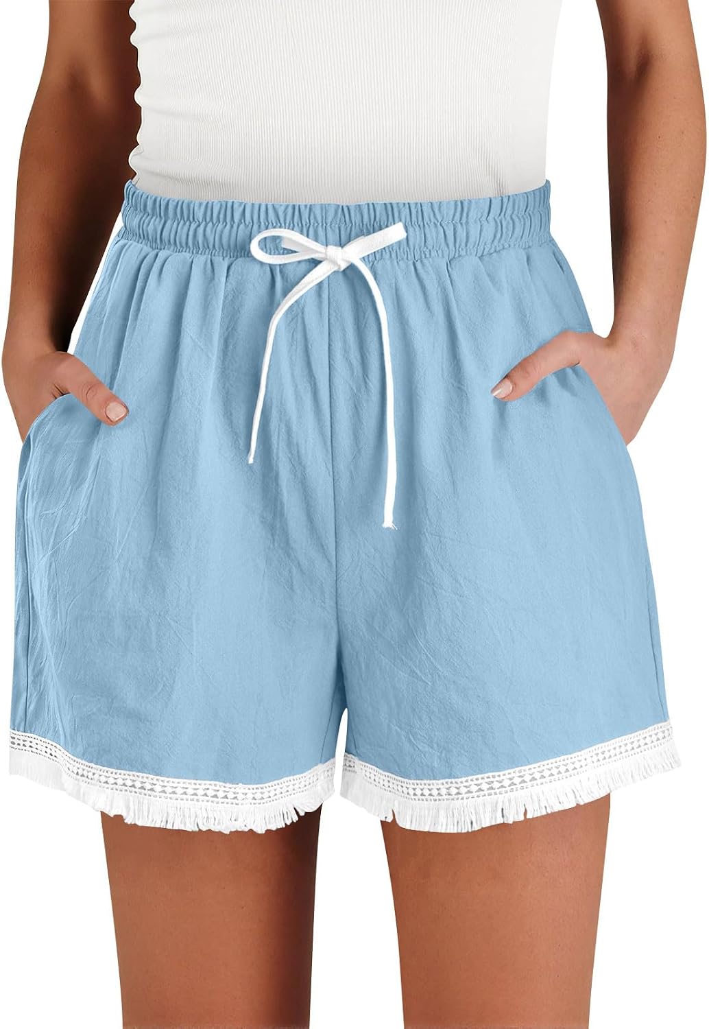 Womens Cotton Summer Shorts Casual Elastic Waist Lounge Shorts Comfy Linen Beach Travel Vacation Shorts