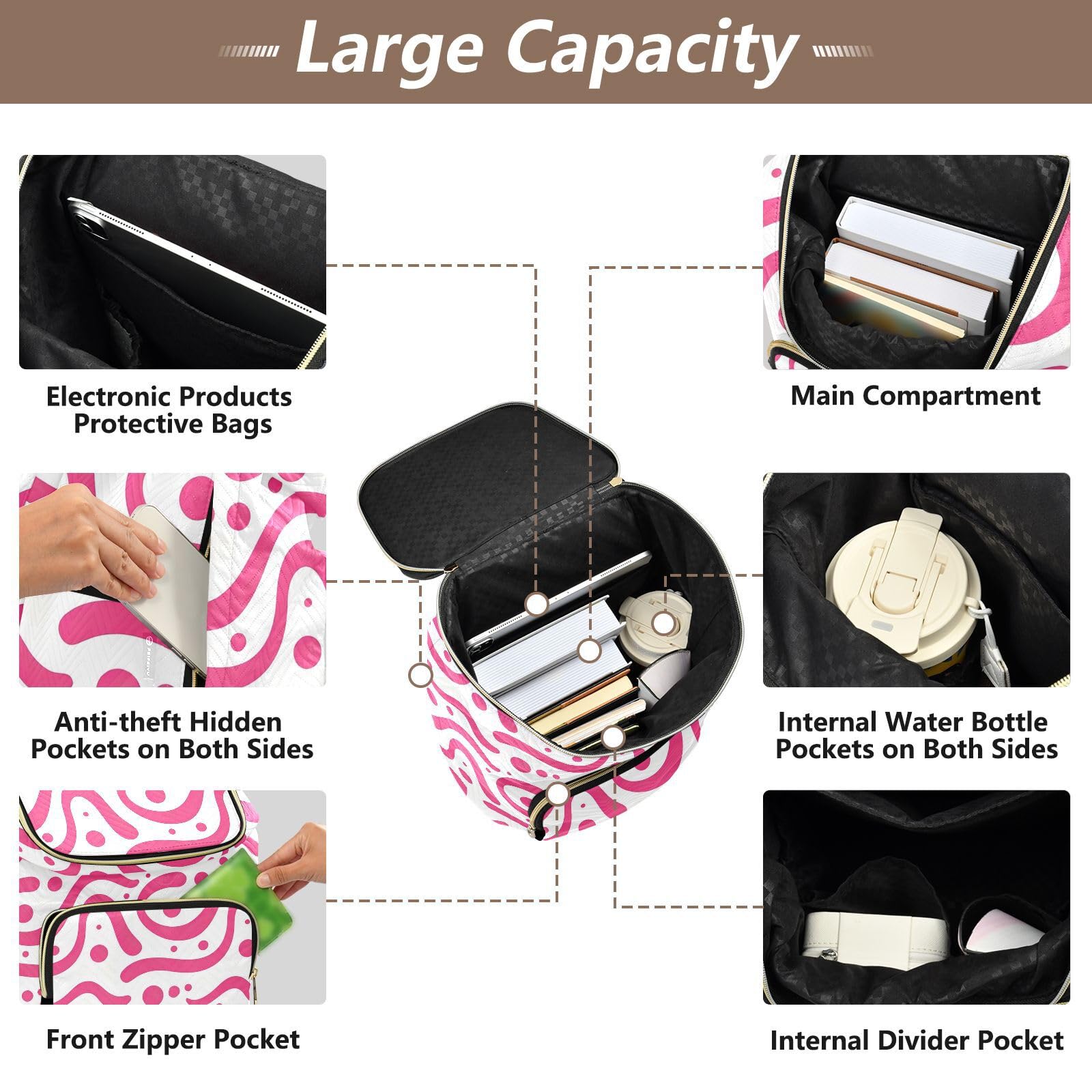 Zaino alla moda da 15 litri da donna, alla moda, robusto, leggero