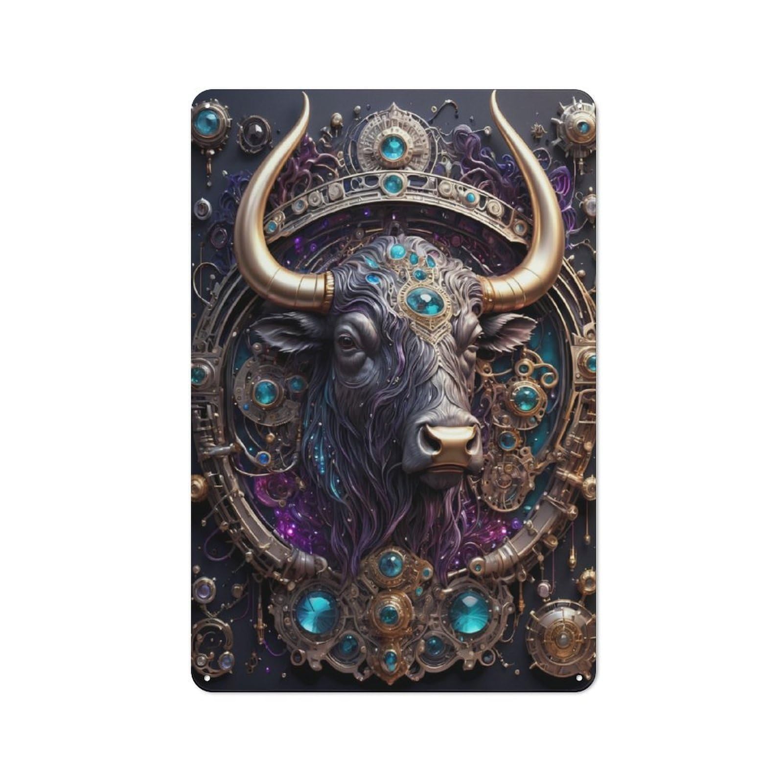 Junmoney Cosmic Bull Engine Rustic Metal Sign With Design 30X20cm, Farmhouse Farmhouse Wall Decor For Dining Room, Cafe, Entryway Or Family Room