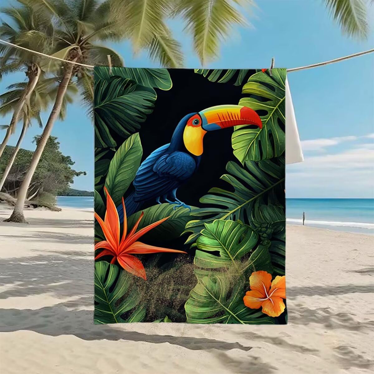 Toalla de Playa Grande 220x100cm/35x70cm, Juego de 2 Toalla Microfibra XXL de Antiarena, Toallas Playa Suave Ligera, Absorbente Secado Rápido, Beach Towel Viaje Yoga, Regalo Mujer Hombre (Pájaro) F-61