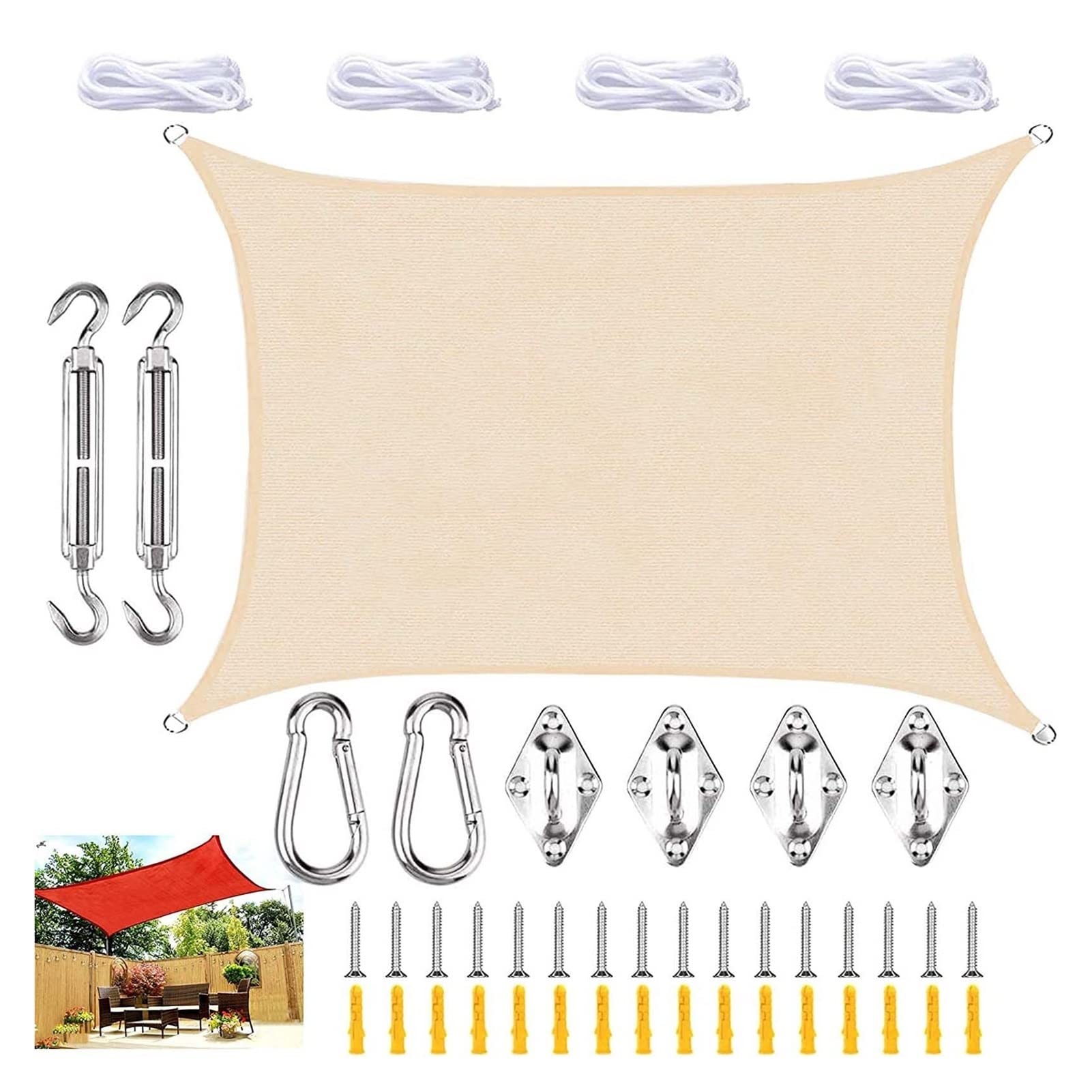 Voile de soleil ombrage haut de gamme 4x5m beige traité contre les UV
