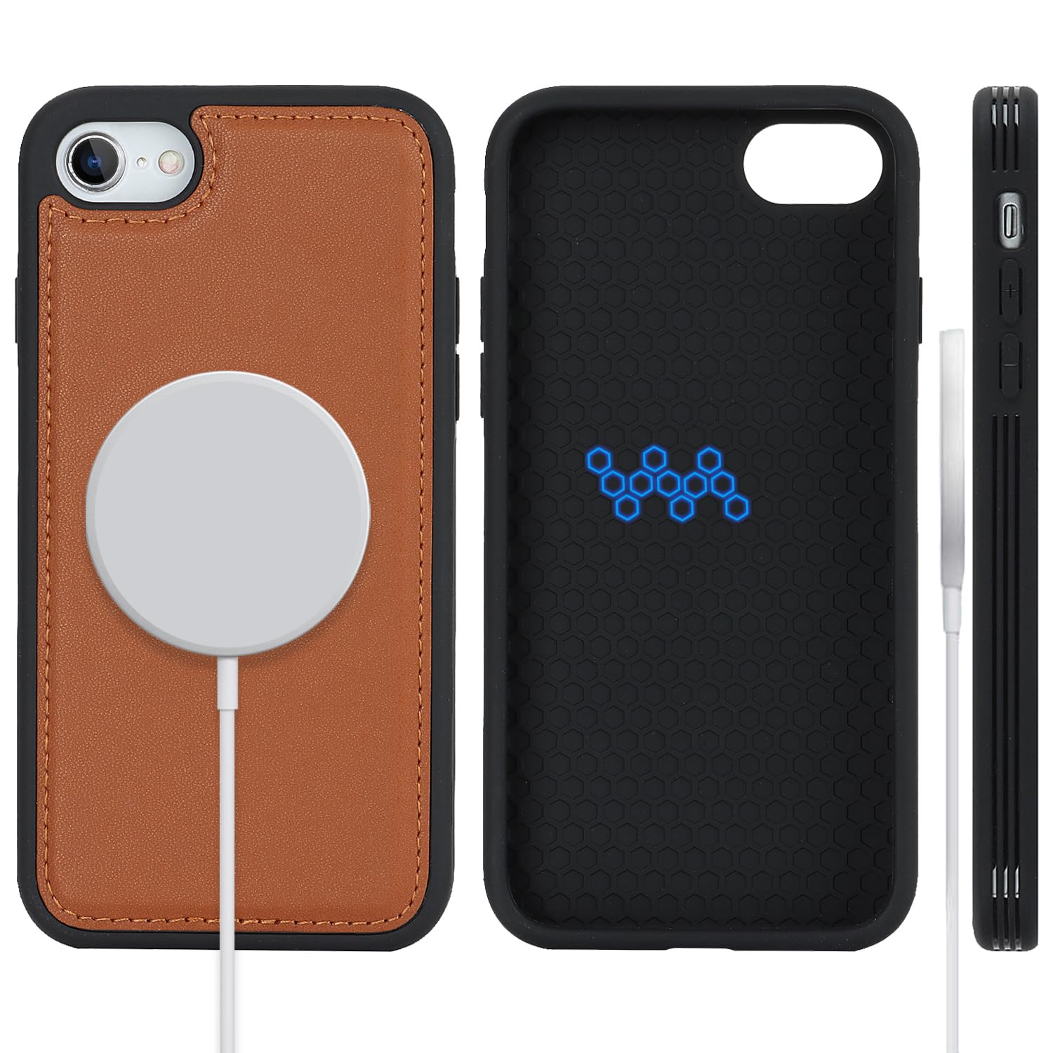 Magnetic Case for iPhone SE Case MagSafe Compatible iPhone se 3rd Generation Case iPhone se 2nd Generation Case iPhone 8 Phone Case for Women iPhone 7 Leather Slim Cases for Men-Brown