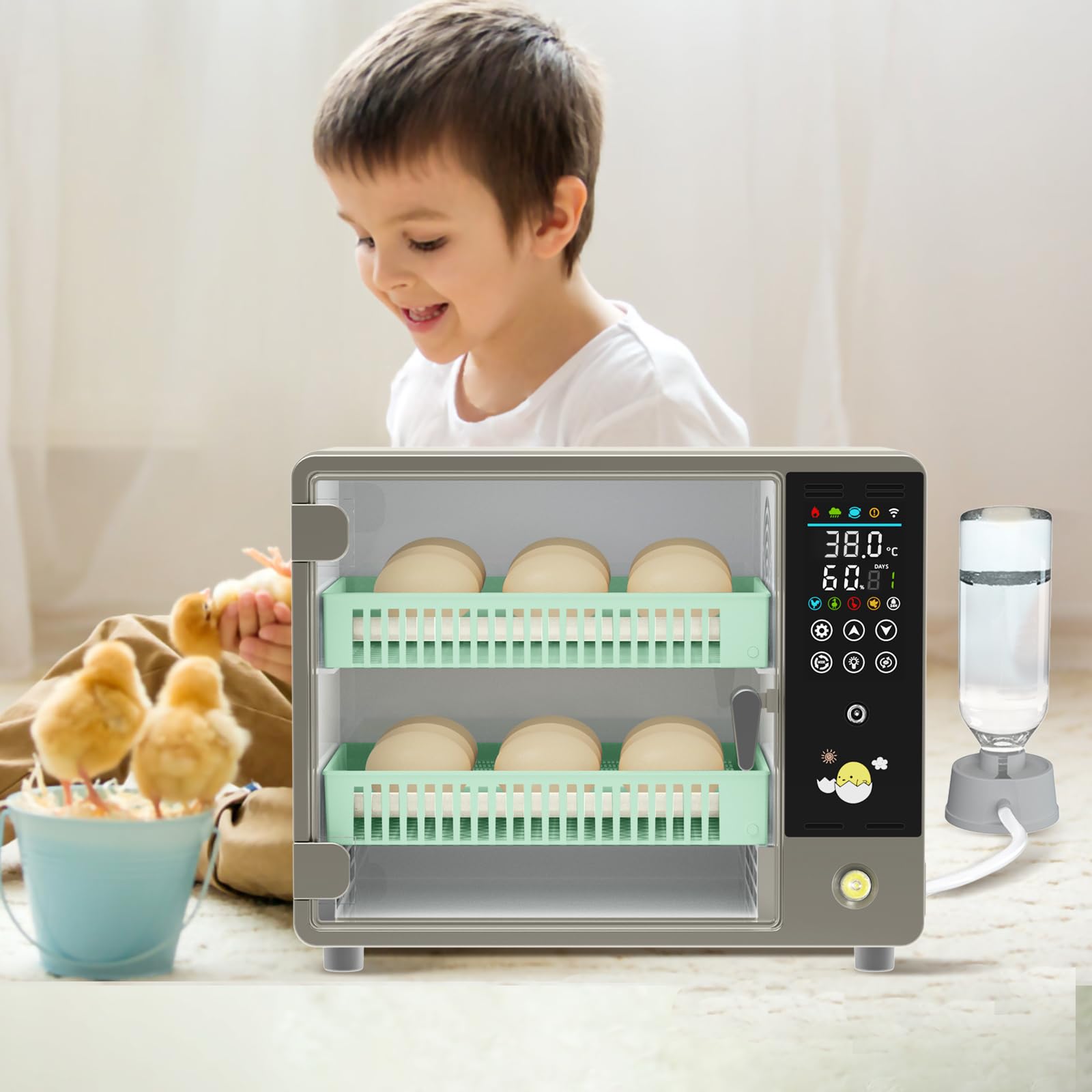 Incubadora Huevos Gallina, Incubadora de 18-24 Huevos, Incubadora Automática con Volteo Automático de Huevos y Añadir Agua Automáticamente