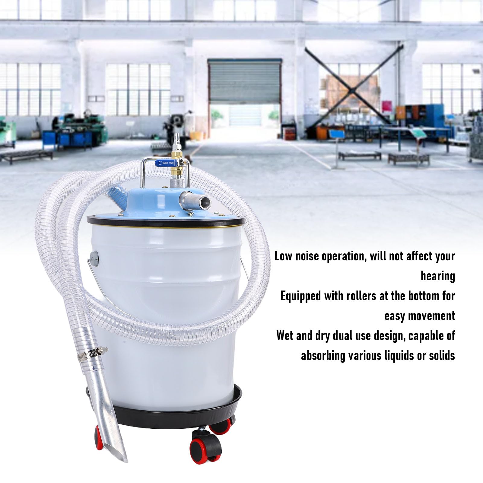 Aspiradora Neumática en Seco y Húmedo, Aspiradora Industrial de Acero Inoxidable, 20L, 3000CP, Succión, Apagado Automático por Flotador para Talleres Mecánicos, Recuperación de Virutas de
