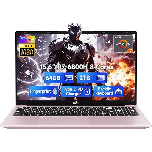 NIMO 15.6" IPS FHD-Gaming-Laptop, 8 Cores AMD Ryzen 7 6800H 64GB DDR5 RAM 2TB SSD (Beat i7-12700H, Up to 4.7GHz) AMD Radeon 680M GPU-Computer with 100W GaN Type-C Backlit Keyboard Fingerprint