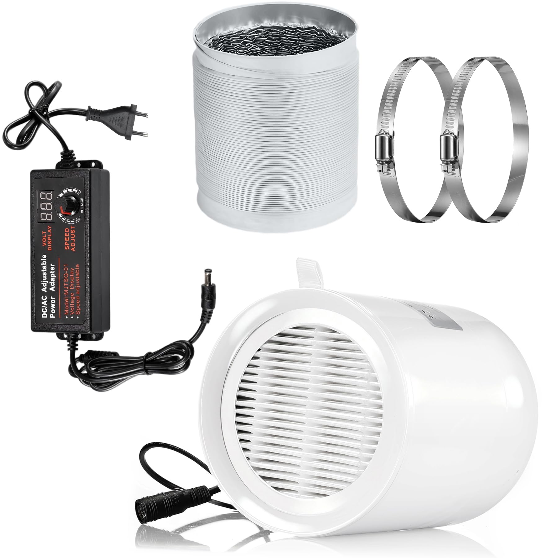 Moonjor 100mm Inline Kanalventilator, DC 12V Extraktor Axiallüfter Kit mit 2-Meter Kanalschlauch, Regler für Badezimmer, Garage, Büro, Growzelt, Küche