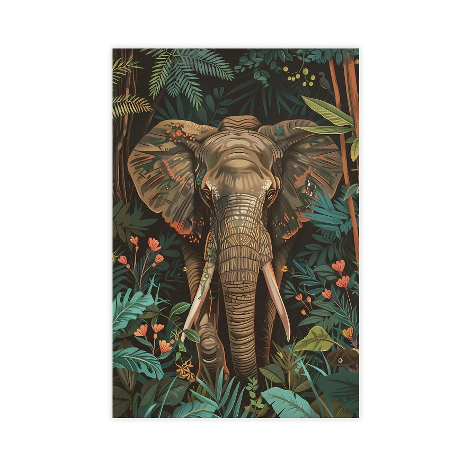Bareronor Jungle Elephant Poster Canvas Poster Bedroom Decor Landscape Office Room Decor Gift 24" L X 36" W