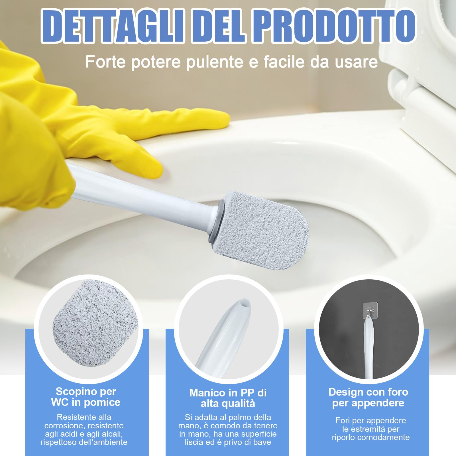 Scettar Pietra Pomice per WC, 6 Pezzi Pietra Pomice Naturale Pulizia con Manico, Pomice a Testa Tonda Può Essere Utilizzato per Pulire Le Macchie in Bagni, Toilette, Lavello (Grigio Blu)