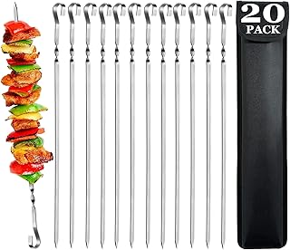Tabiger Barbecue Skewers - Set of 20 Stainless Steel Kebab Skewers BBQ Sticks 39cm Long Flat Metal Reusable Shish Kabob Skewers for Grilling Meat Chicken Vegetable with Handy Storage Bag