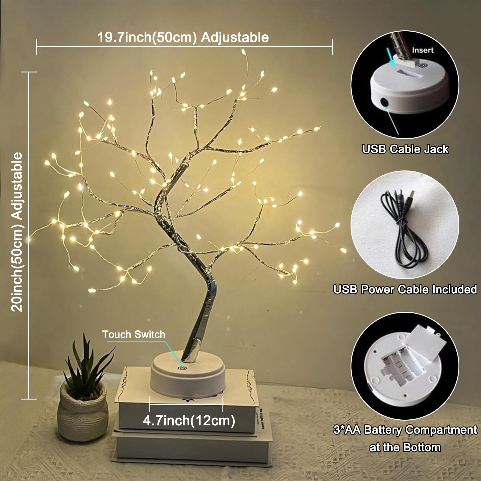 JAY BHAGWATI TOOLS & MACHINERY Tree Light DIY Artificial Light Tree Led Lamp Decoration for Indoor Christmas Party and Gift with Battery and USB Operated (108 Led Warm White) 1