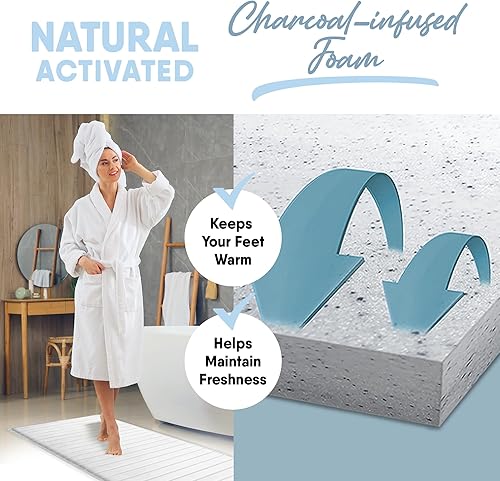 Miniatura 2 de MICRODRY Tapete de baño de espuma viscoelástica extra grueso, moderno, con infusión de carbón y base antideslizante GripTex, absorbente, de fácil