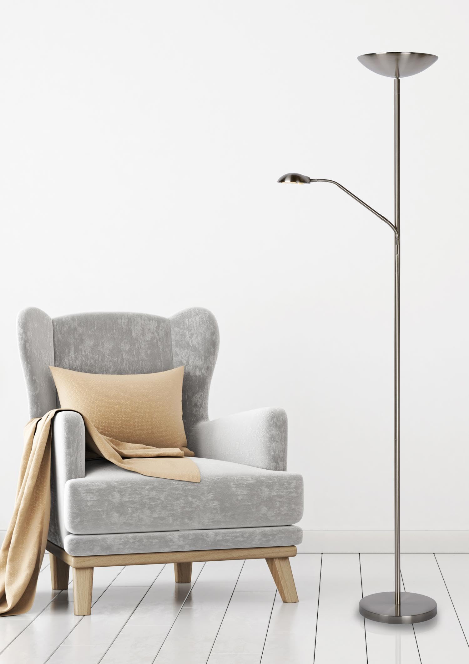 LUCIDE ZENITH - Stehlampe Mit Leselampe - LED Dim. - 3000K - Chrom Matt