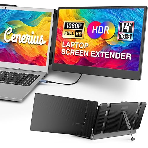 S1 Laptop Screen Extender, 14" Full HD 1080P IPS Portable Monitor for Laptop, Dual Screen Monitor Extender Compatible with 13"-17" Laptops, HDMI/USB-A/USB-C Plug and Play for Windows, Mac, Android