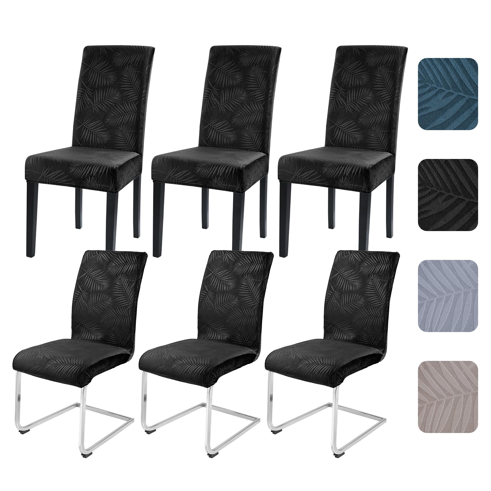 Alishomtll Dining Chair Covers Set of 6 Stretch Leaf Chair Covers Black