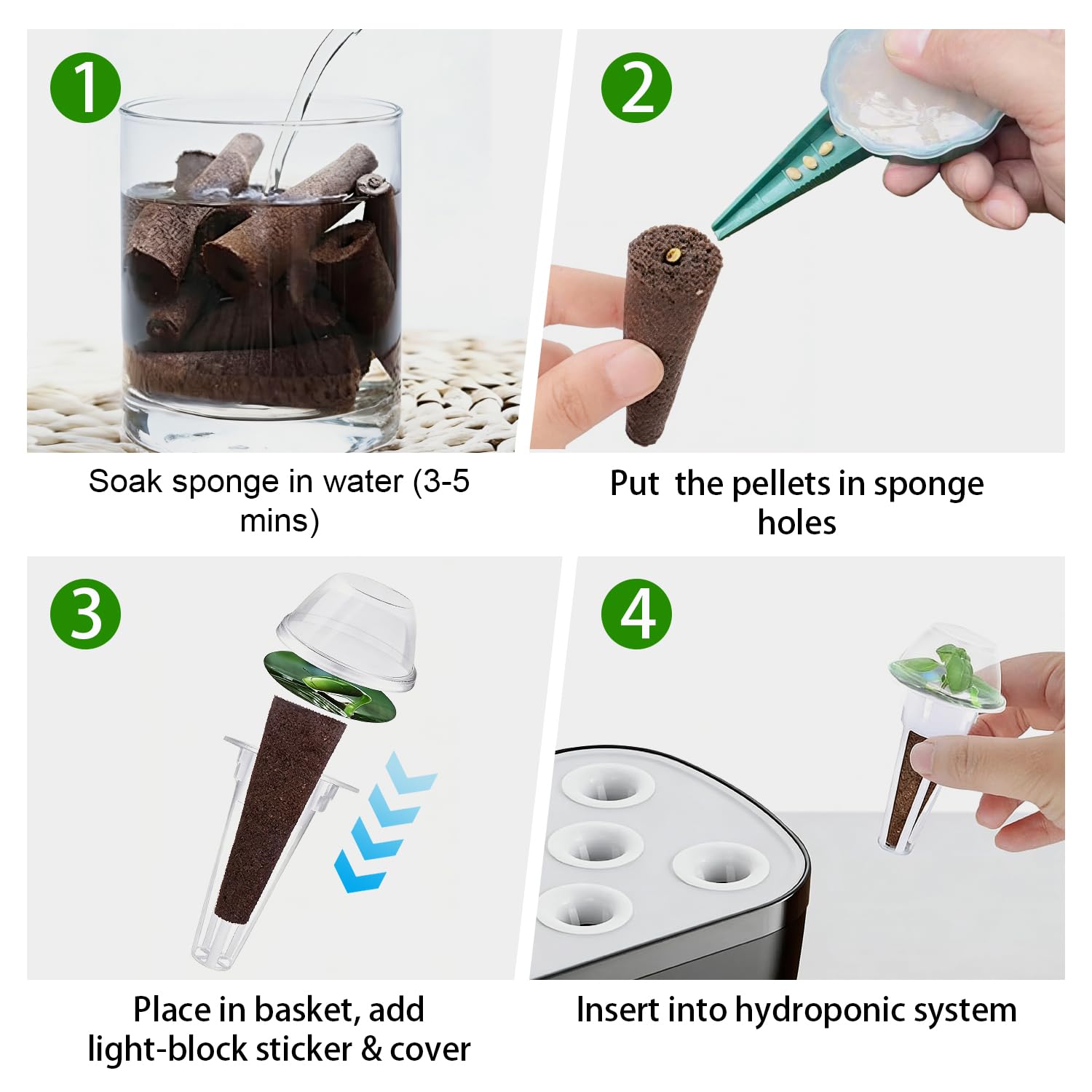 138 Pièces Kits et Systèmes pour Cultures Hydroponiques avec 50 Éponges de Culture de Rechange 12 Panier Hydroponie 12 Étiquettes Jardinage et D'autres Accessoires Compatible la Potager Interieur