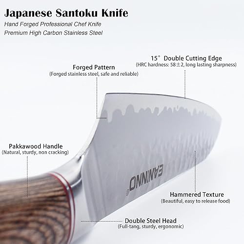 Miniatura 3 de Cuchillo de chef japonés Santoku de 7 pulgadas, cuchillo de cocina alemán de acero de alto carbono, cuchillo de chef asiático forjado para carne,