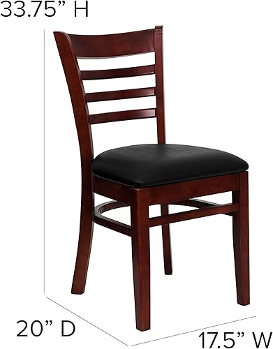 Miniatura 3 de Flash Furniture HERCULES Series - Silla de restaurante de madera de caoba con respaldo de escalera, 4 unidades, asiento de vinilo negro