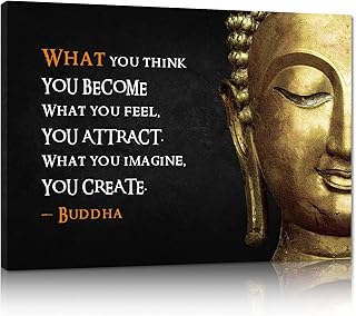 Inspirational Buddha Quotes Wall Art: Zen Canvas Print Room Decor Modern Meditation Buddha Bathroom Decoration Motivational Framed Artwork for Office Yoga Spa 15" x 10"