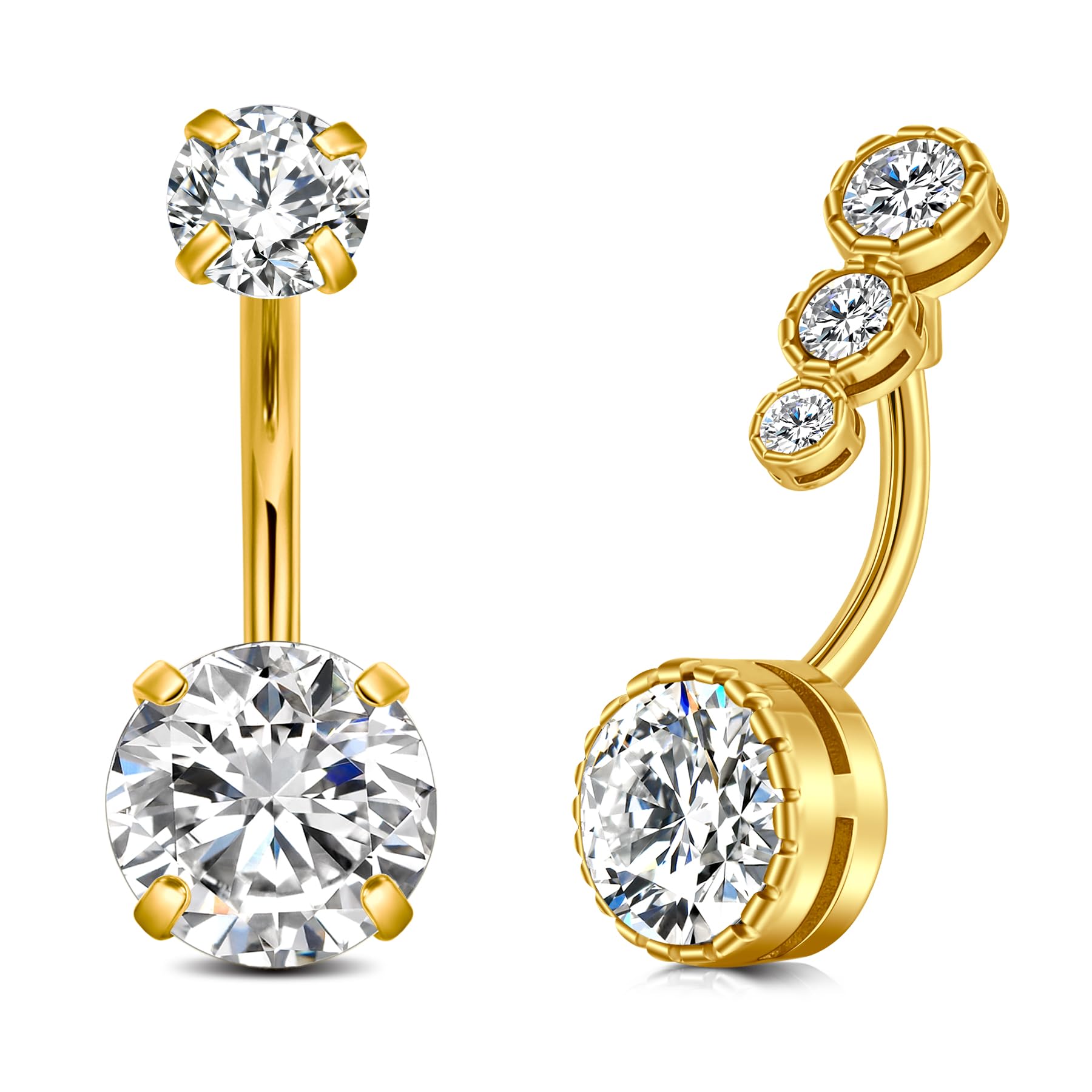 FECTAS 2pcs Piercing de ombligo 10mm acero quirúrgico ombligo joyas perforadas mariposa en forma de corazón oro