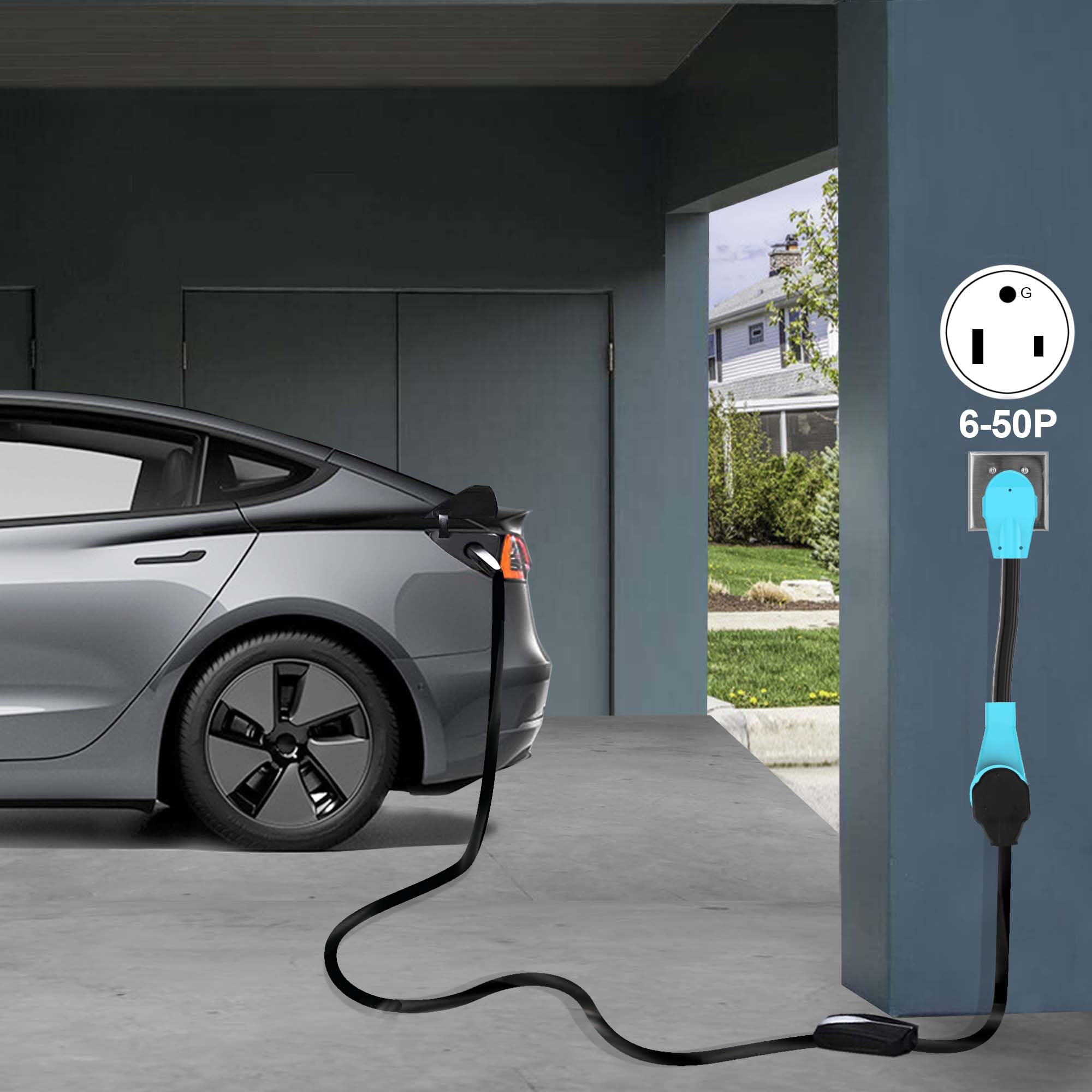 CircleCord NEMA 6-50P do 14-50R EV Kabel adaptera do ładowania EV poziom 2, 180 stopni wygięta konstrukcja z uchwytem do uchwytu, odporny kaliber 6