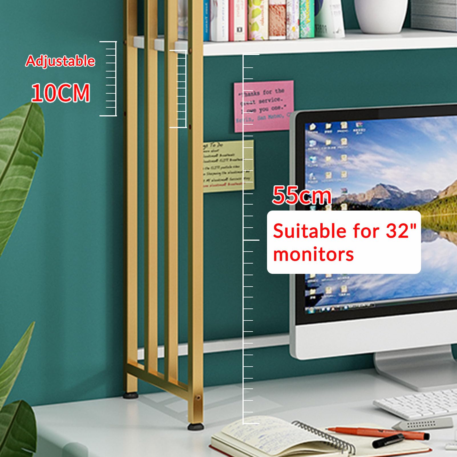 RWRAPS Organizzatore da scrivania Scaffale portaoggetti Espositori Regolabili in Metallo Scaffale da scrivania e libreria per casa, Ufficio (Bianco 61 cm)