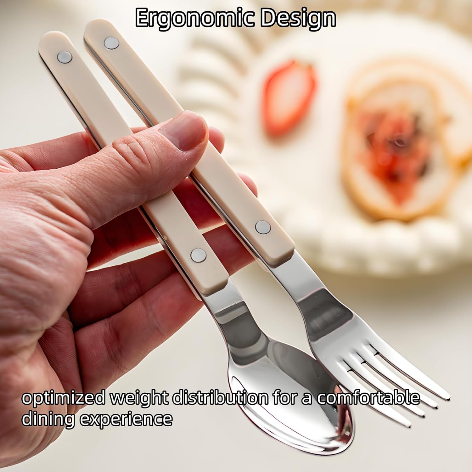 White Silverware Set 10 Piece Flatware Cutlery Set Service for 2,18/10 Stainless Steel Forged ABS Plywood Rivet Handle Mirror Polished Dishwasher Safe Durable Utensil Sets for Kitchen Wedding Home