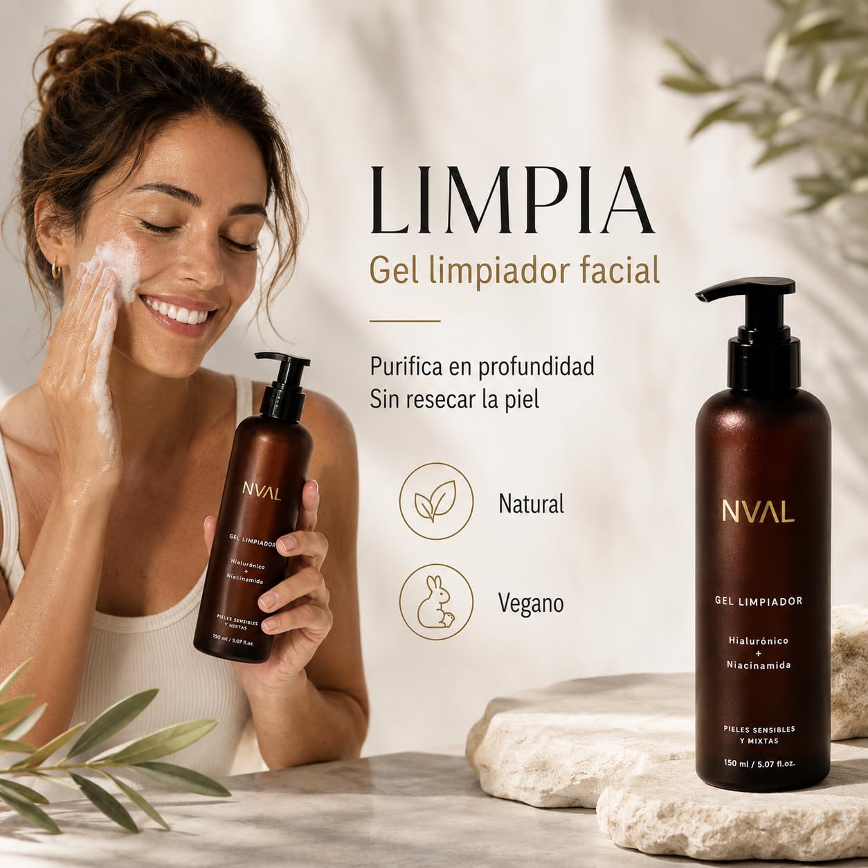 NUAL - Kit Rutina Diaria Facial Nval - Esenciales para una completa Limpieza y Prevención, cosmetica facial para todo tipo de pieles (NECESER+ KIT LIMPIEZA)