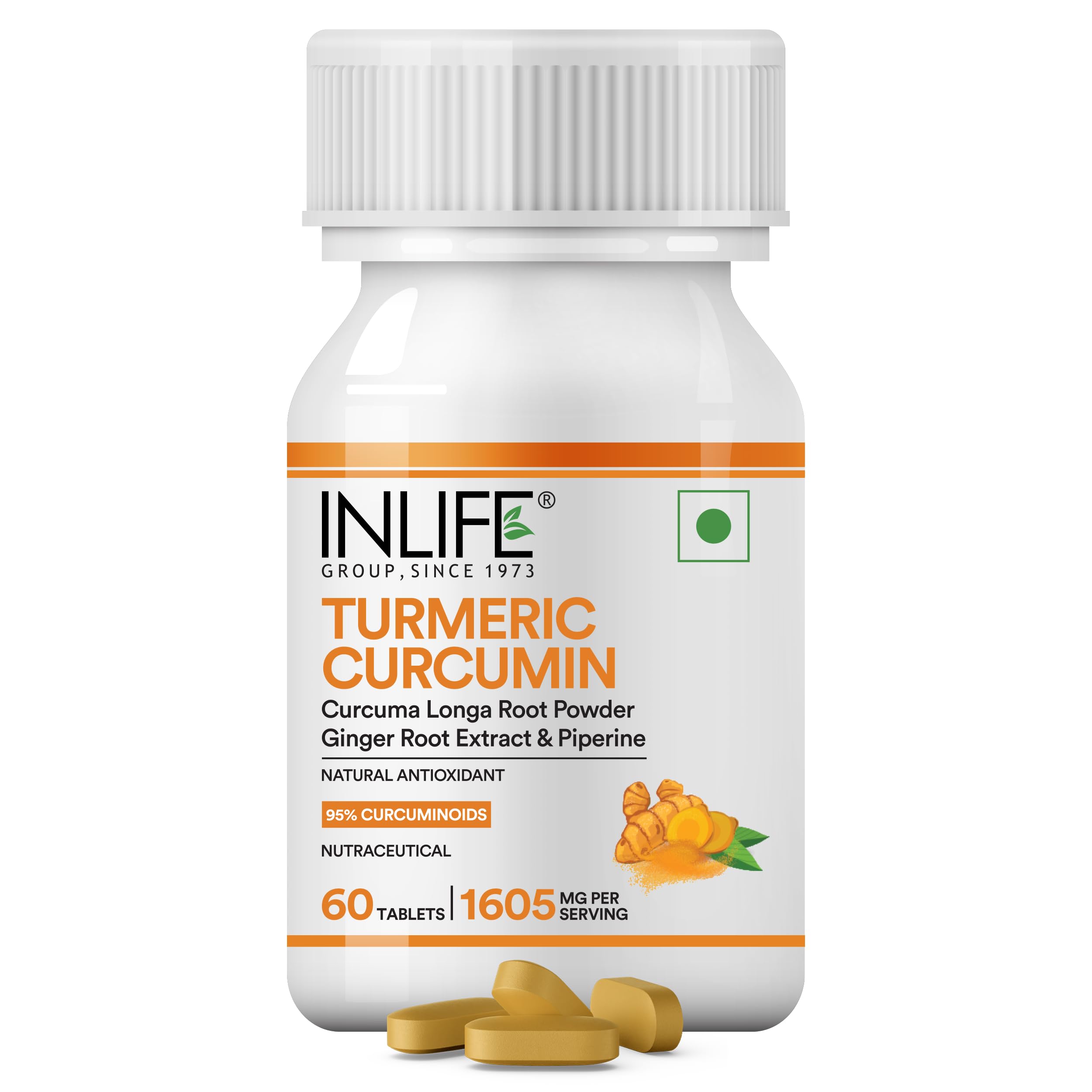 INLIFE Curcumin Tablets with Piperine | 95% Curcuminoids with Curcuma Longa Root Powder | Antioxidant & Anti-inflammatory | Turmeric & Ginger Extract, 1605mg - 60 Tablets (Pack of 1)-image-7