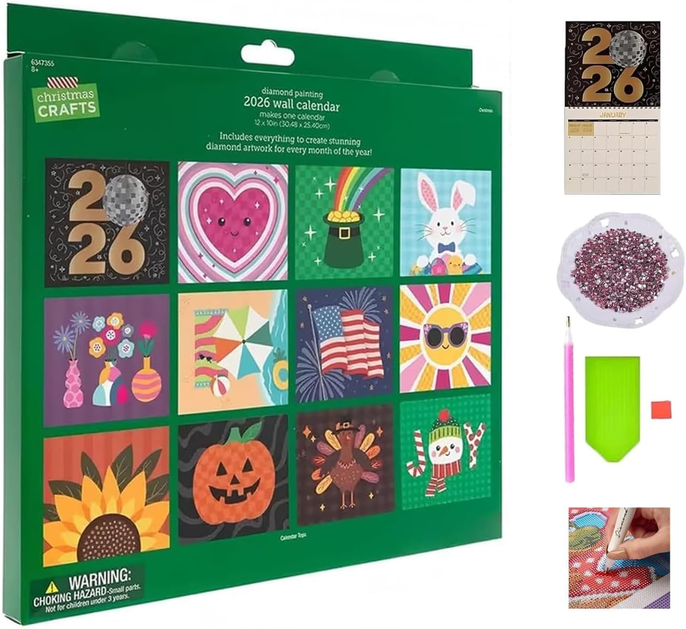 2026 Diamond Art Wall Calendar, 12-Month DIY Diamond Painting Kit with To Do List, Christmas Home Office Decoration gift