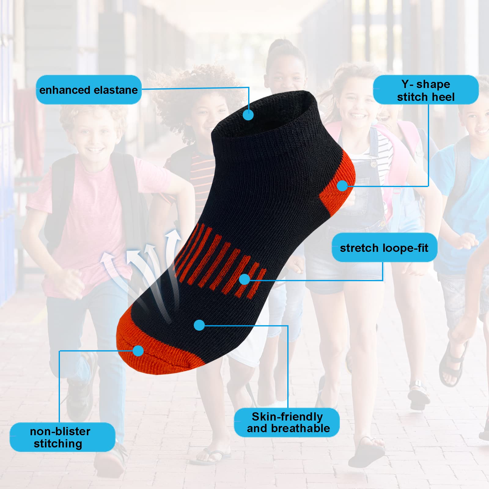 12 pares de calcetines deportivos de algodón para niños, medio acolchado, corte bajo