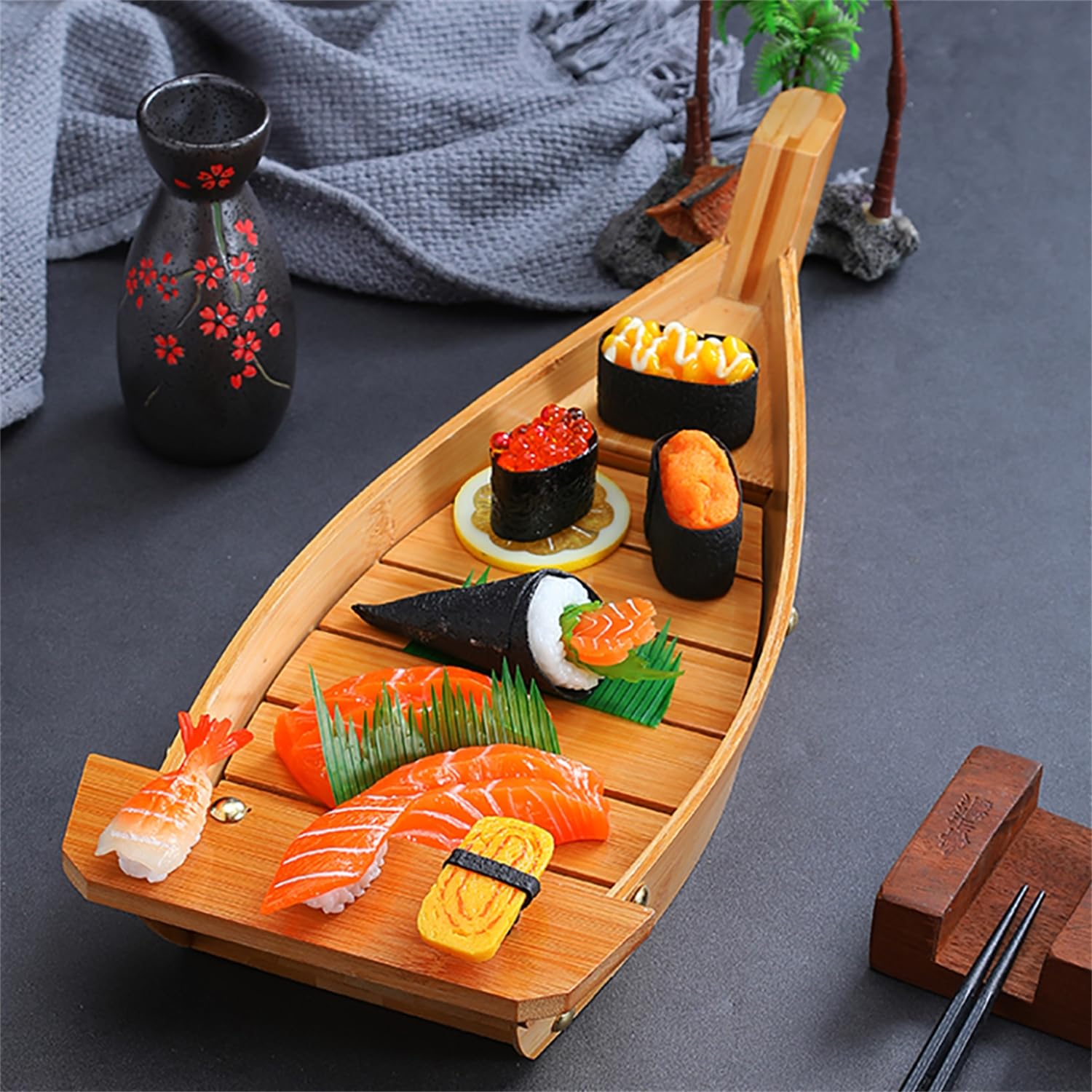 Japońska drewniana taca Sushi Sashimi na łódkę