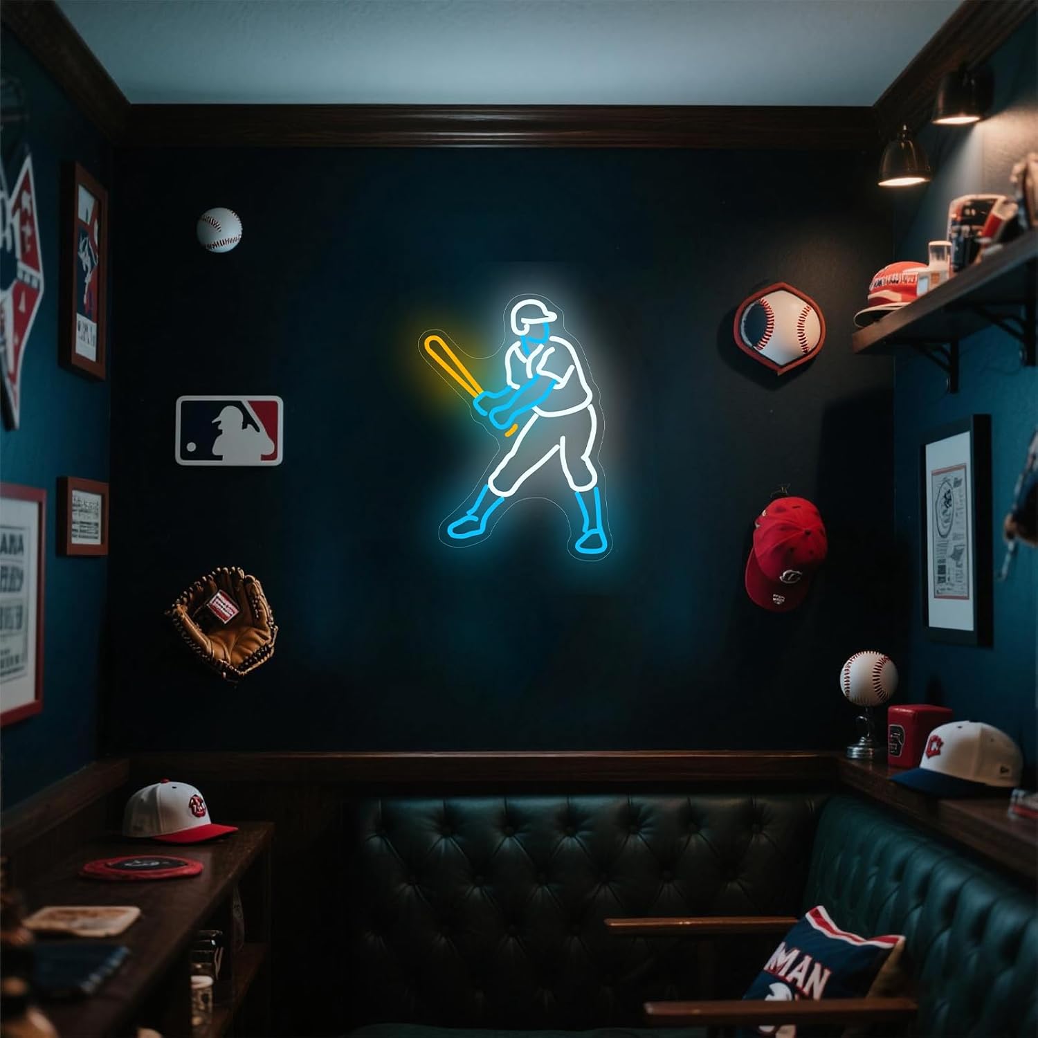 Baseball Player Neon Sign - Dimmable LED Baseball Light & Wall Decor for Boys Bedroom, Man Cave & Party | Gift for Men, Boys & Kids (Classic White, 16.7x13") - Image 8