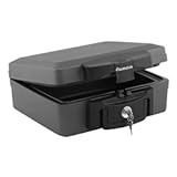 SentrySafe Fireproof and Waterproof Safe, Black Portable Lock Box with Key Lock and Carrying Handle for Money, Passport, Exterior: 14.3 in W x 13 in D x 6.1 in H, H0100