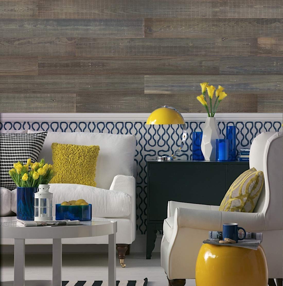 Easy Planking E-103 Ebony Thermally-Modified Barn Wood Wall Planks, Black, 6 Piece