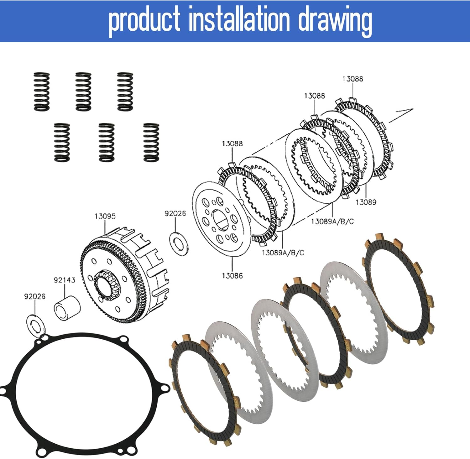 Heavy Duty Clutch Kit Friction Steel Plates & Spring Cover Gasket for Kawasaki KLX250 KLX300 KLX300R/KLX300SM/ KLX250S/KLX250SF KLX 250 300