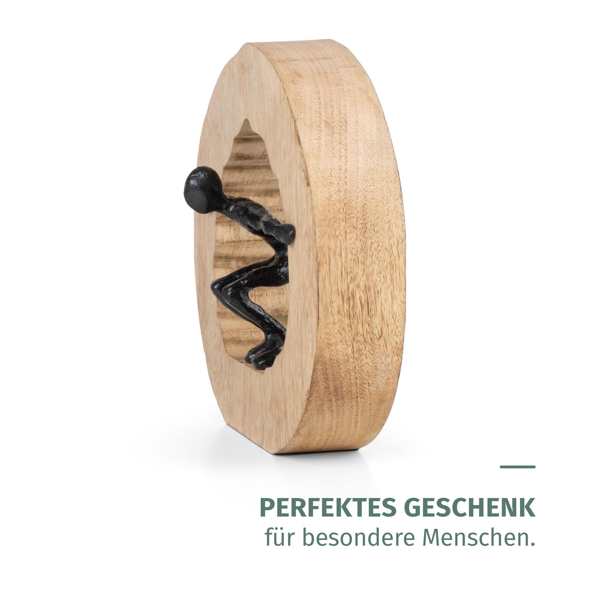 Moritz Skulptur Wage den Sprung 27 cm schwarz – Mangoholz Deko Figur modern | Handgefertigt aus Massivholz und Aluminium, Unikat mit feiner Maserung, Symbol für Mut und Balance, ideal für Büro und Regal