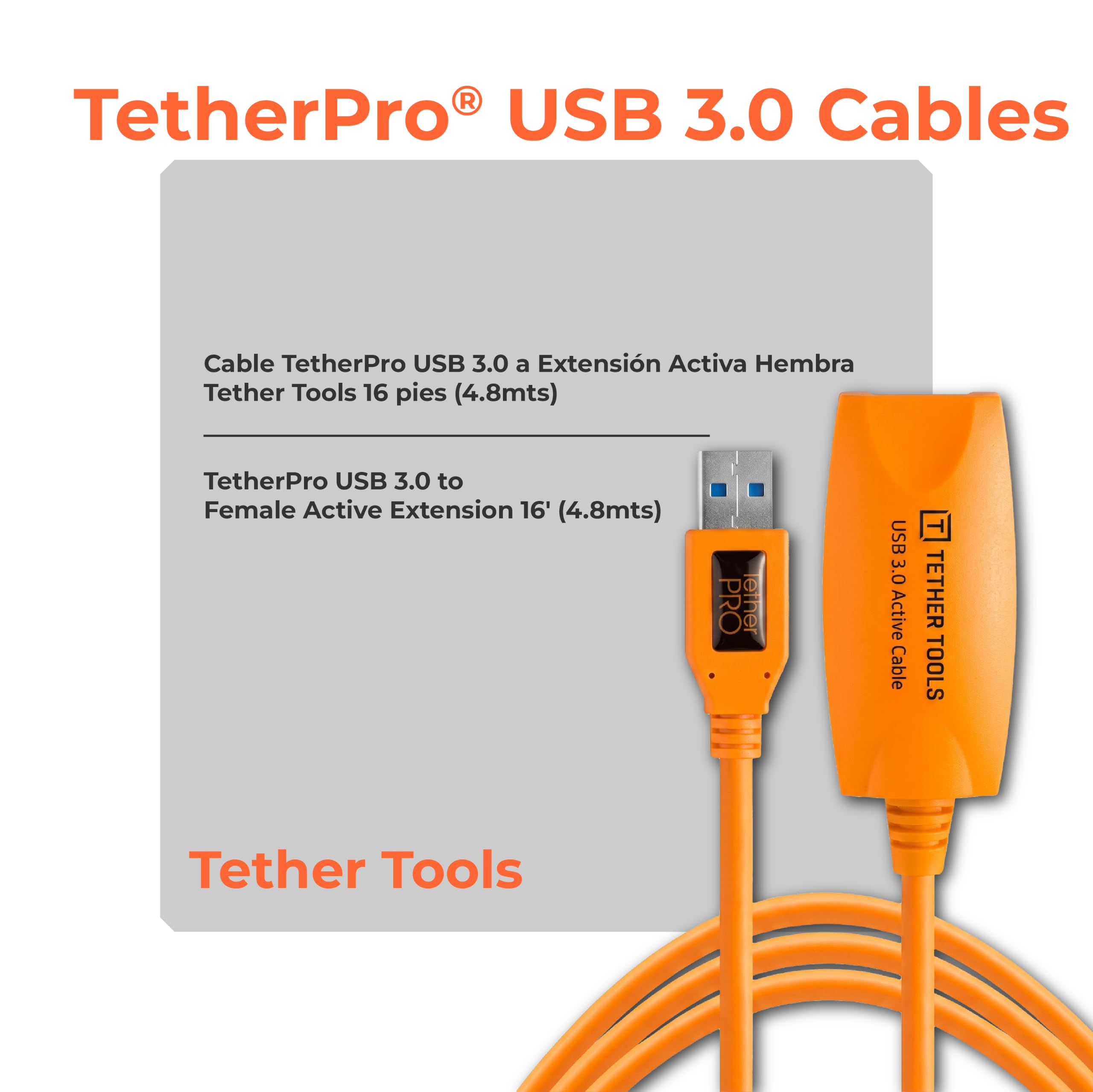 Tether Tools Cable USB Tetherpro Cable USB 3.0 de extensión Activo de 5 m en Color Naranja [CU3017]
