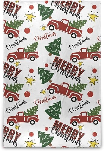 Merry Christmas Red Truck Soft Flannel Blanket, Warm All Season Use Plush Blanket Adults Kids Bed Throws 60"x90"