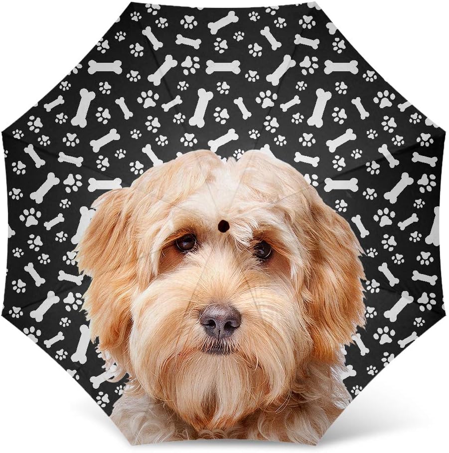 NIWAHO Goldendoodle Dog Print Umbrella - Windproof Travel Folding Golf Umbrella - Best Dog Mom Gifts