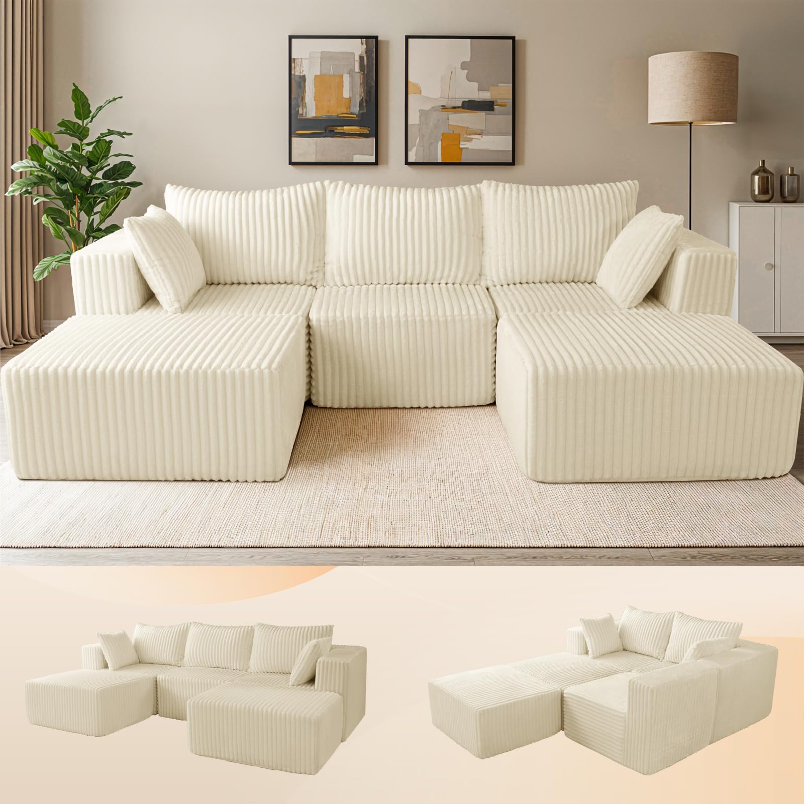 Neioml Modular Sectional Sofa, Cloud Comfort Couch,Extra-Wide Deep Seats No Assembly, Minimalist Modern Sleeper Sofas for Living Room, Apartment, Soft
