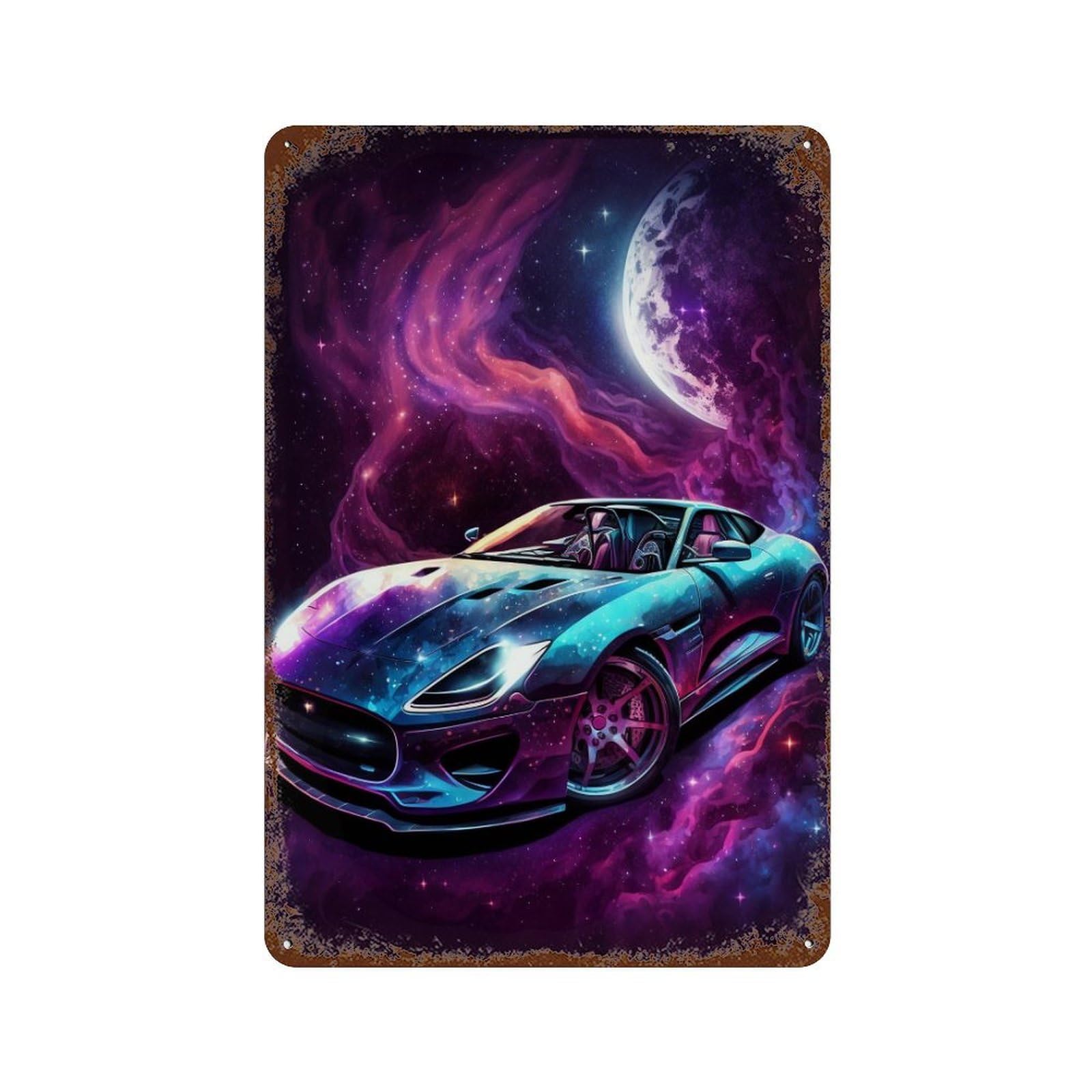Rust Effect Galactic Sports Car Art Print-1 Rusty Metal Tin Sign 11.8"x7.9", Shabby Chic Decor for Garage, Bar And Workshop Decor