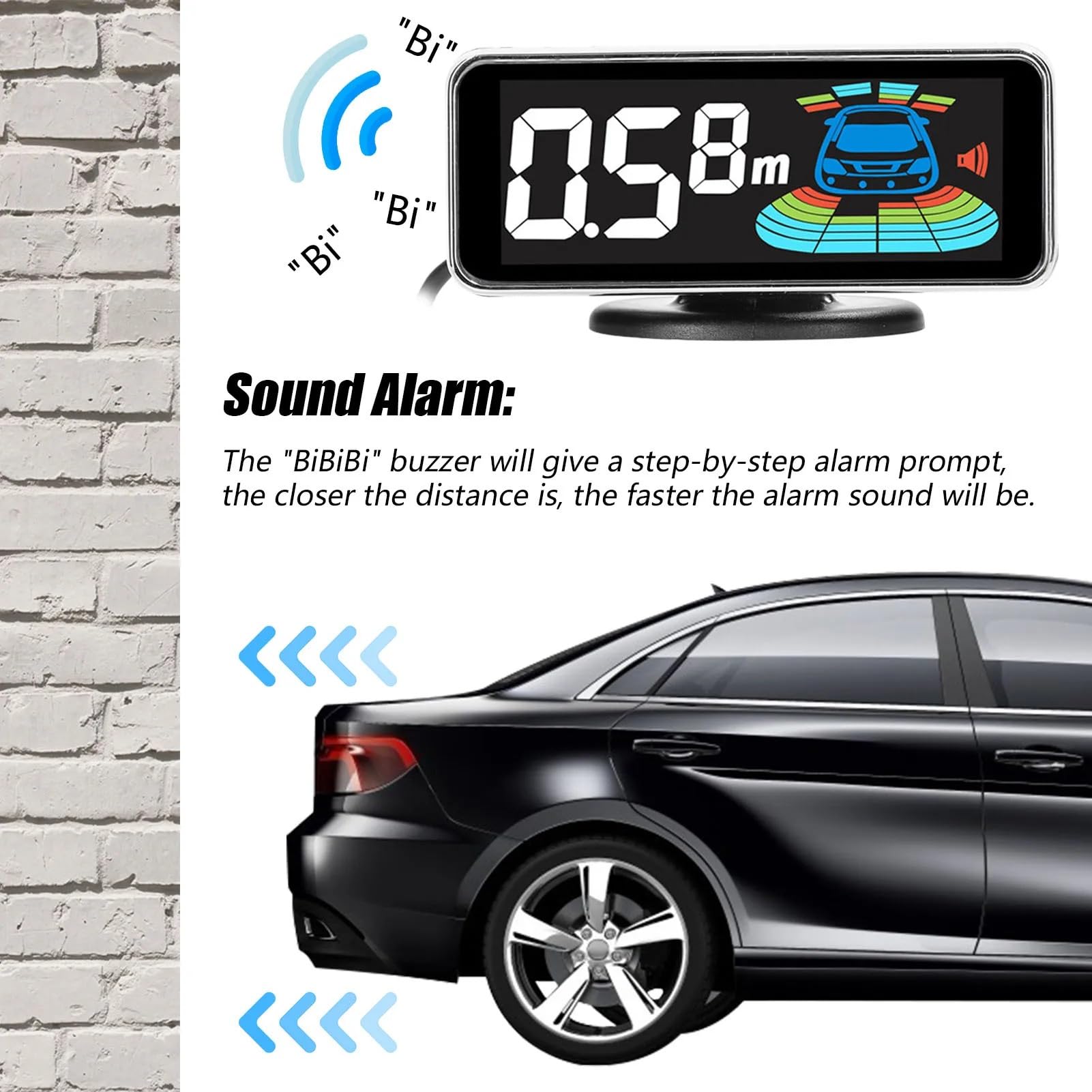 Sensor de Aparcamiento Sistema de radares Marcha atrás para Coche, sensores Aparcamiento, detección Distancia, Pantalla, zumbador Advertencia Sonido, 8/4 Uds(White 8pcs Probe)