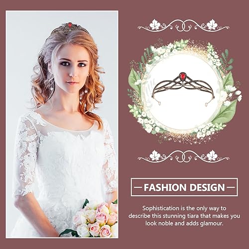 Miniatura 8 de Garneck Corona barroca verde retro con joyas rojas para decoración de fiesta de boda de Halloween, corona elegante de aleación para mujeres