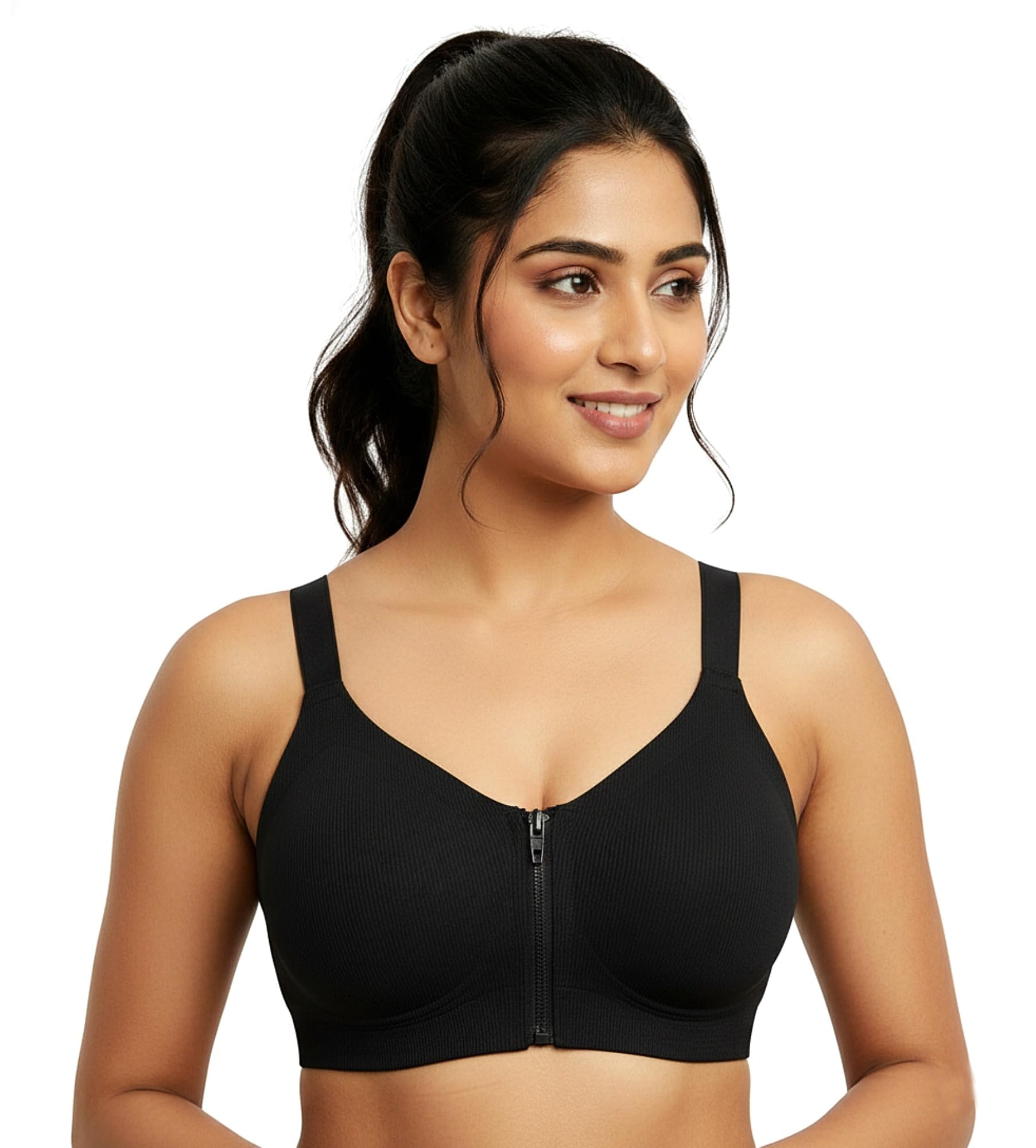 Women Front Zip Sports Bra | Lightly Padded Full Coverage Active Bra | Seamless Stretch Support Bra | Adjustable Straps | Wirefree Workout Yoga Gym Bra-image-12